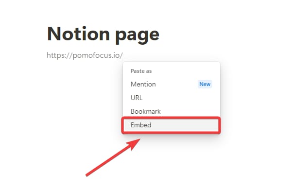Incorporando um widget do Notion copiando e colando a URL