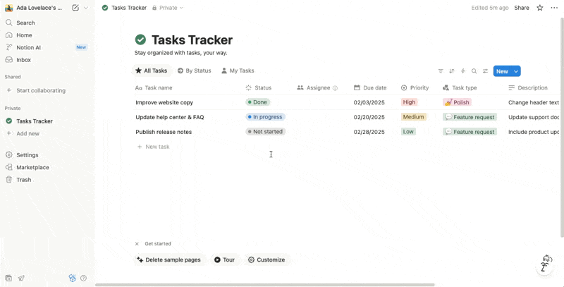 데이터베이스에서 Notion 하위 항목 활성화