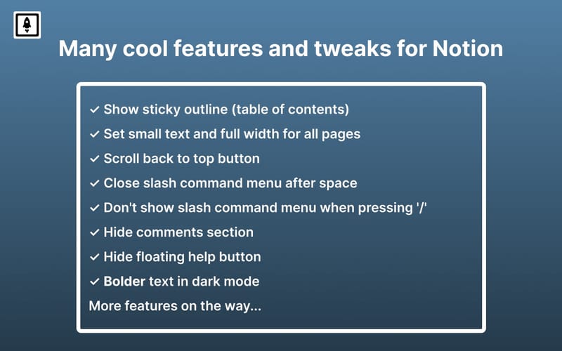 Notion Boost 확장 프로그램 설정 패널에서 커스터마이징 옵션을 보여주는 화면