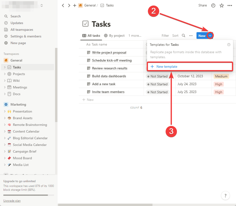 Clique na seta azul e selecione + Novo modelo