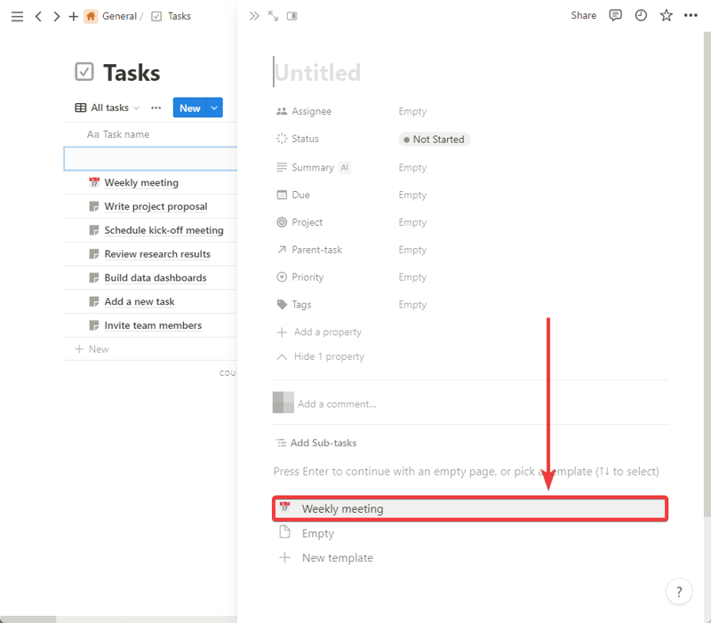 Forma alternativa de atribuir um modelo recorrente a uma tarefa existente