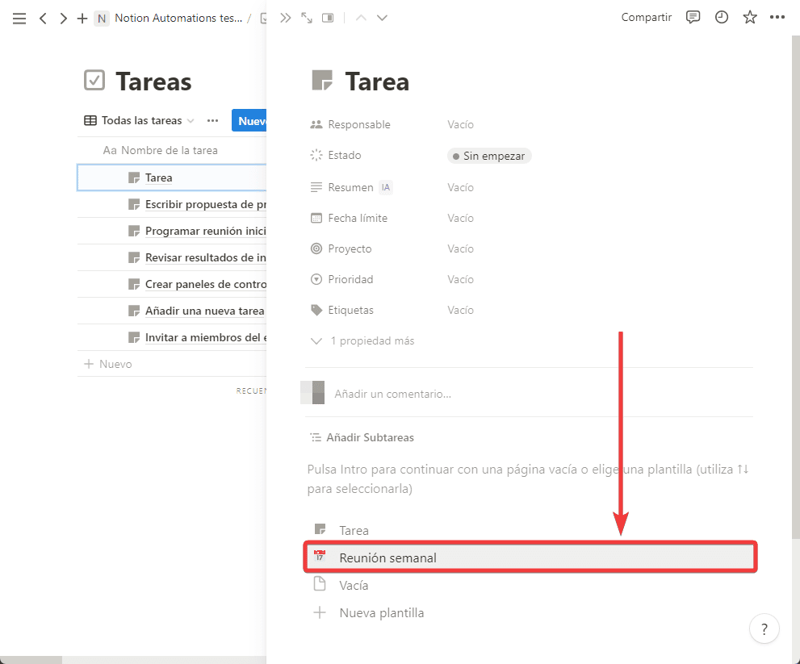 Forma alternativa de asignar una plantilla recurrente a una tarea existente