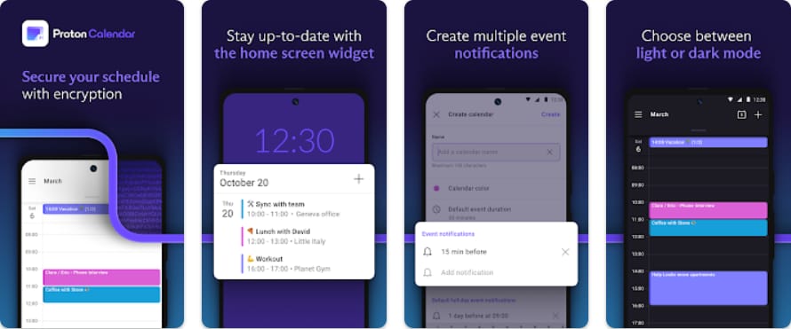 안드로이드에서 본 Proton 캘린더 스크린샷