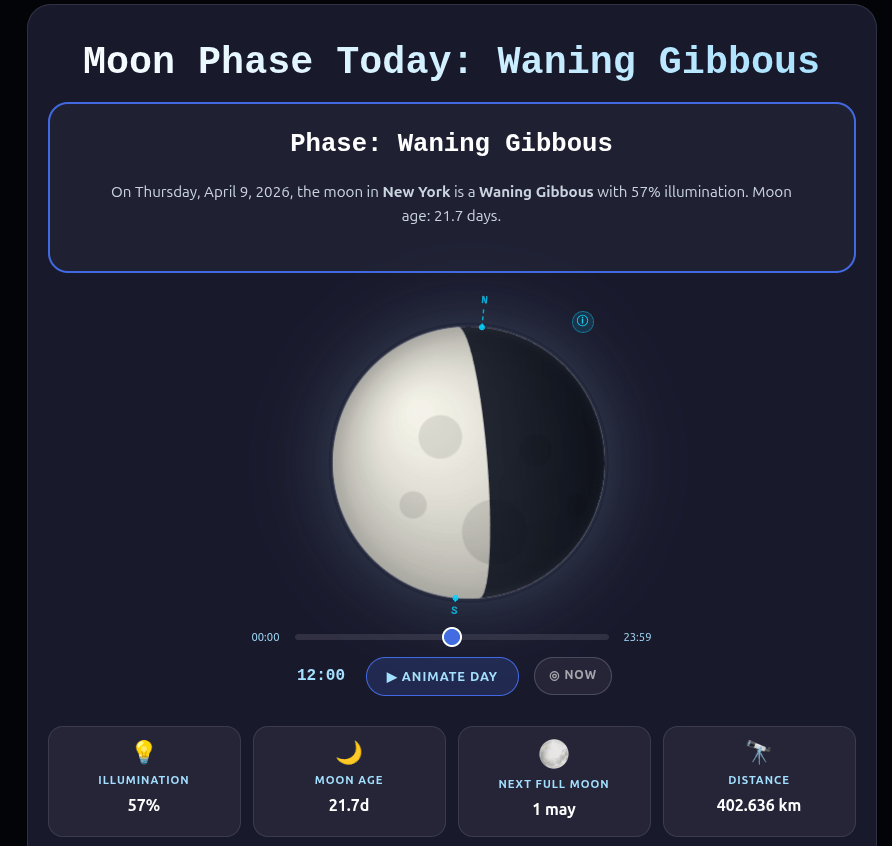 Widget Notion Moon Phase affichant la phase lunaire actuelle