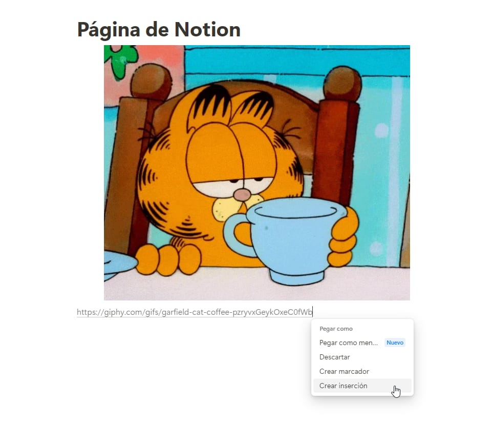 Insertando un GIF de Giphy en Notion