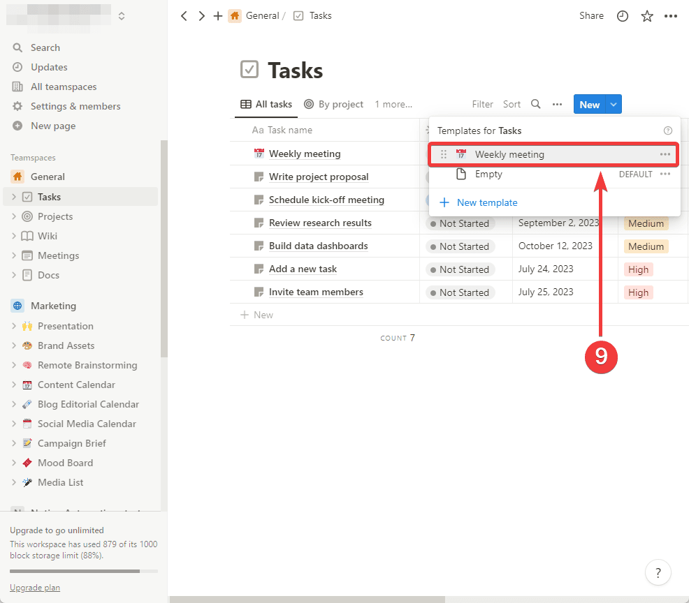 Create a new recurring task based on the template