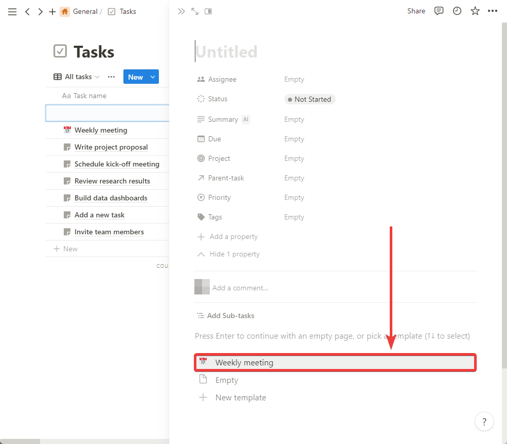 Alternative way to assign a recurring template to an existing task