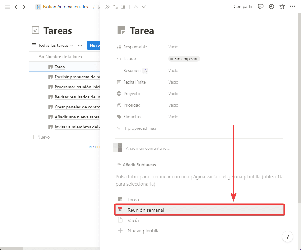 Forma alternativa de asignar una plantilla recurrente a una tarea existente